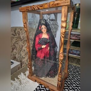 Vintage Red and Black Spanish Doll in Display Case